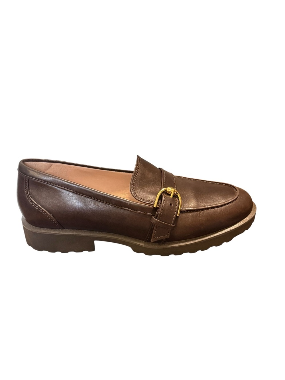 Cole Haan Grand 360 Brown Leather Gold Buckle Lug Sole Loafers - Picture 3 of 9